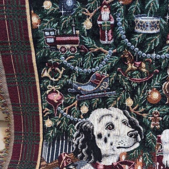 Vintage Crown Craft Dalmatian Puppies Under Christmas Tree Woven Tapestry Throw - Picture 3 of 11